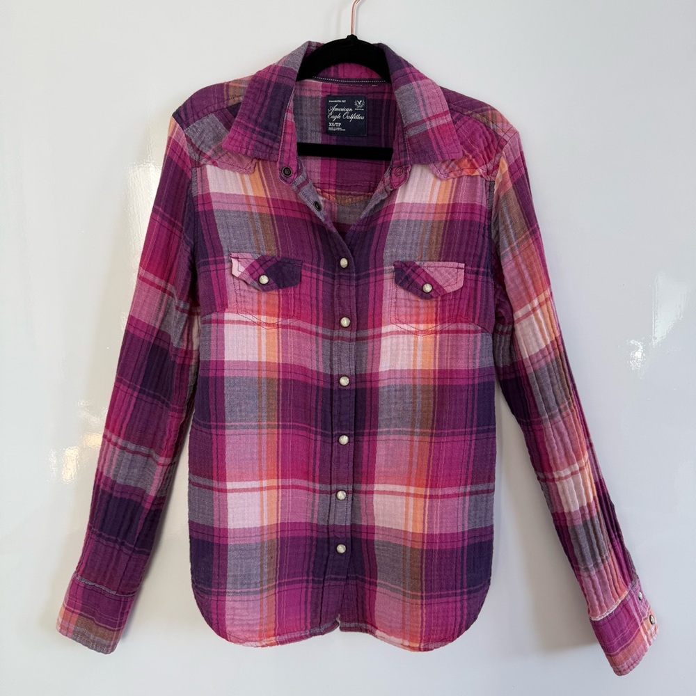 American Eagle Outfitters Flannel Shirt Purple and Pink